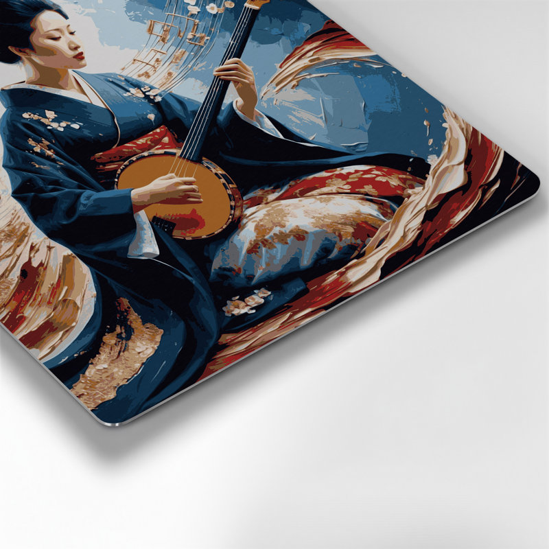 «Music Shamisen», art mural en métal mauve, H 16 po x l 16 po