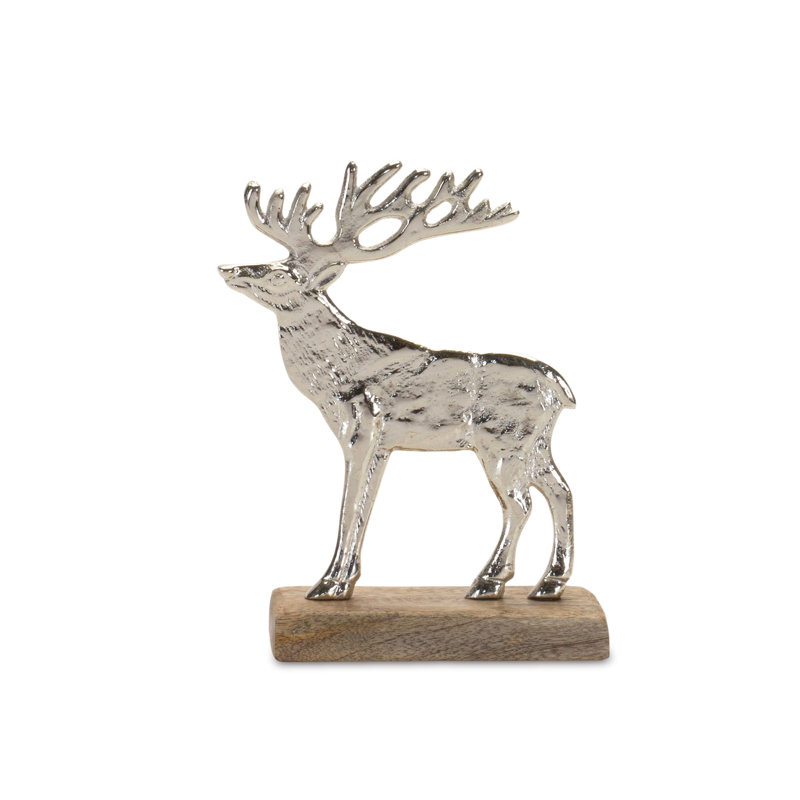 Silhouette de cerf en métal avec base en bois (ensemble de 2)