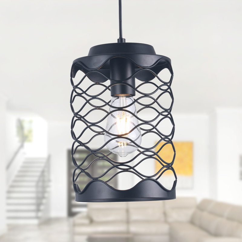1-Light Kitchen Island Pendant With Metal Accents