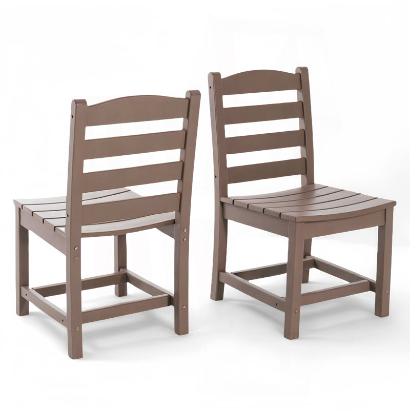 Wooden Color  Armless Outdoor Chairs – HDPE Material   Set Of 2, Antique Dark Oak