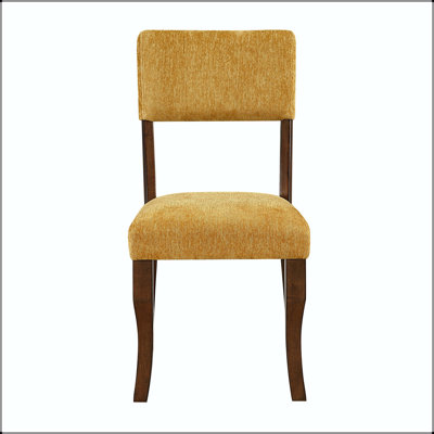 Chaise moutarde en chenille jaune avec structure brune