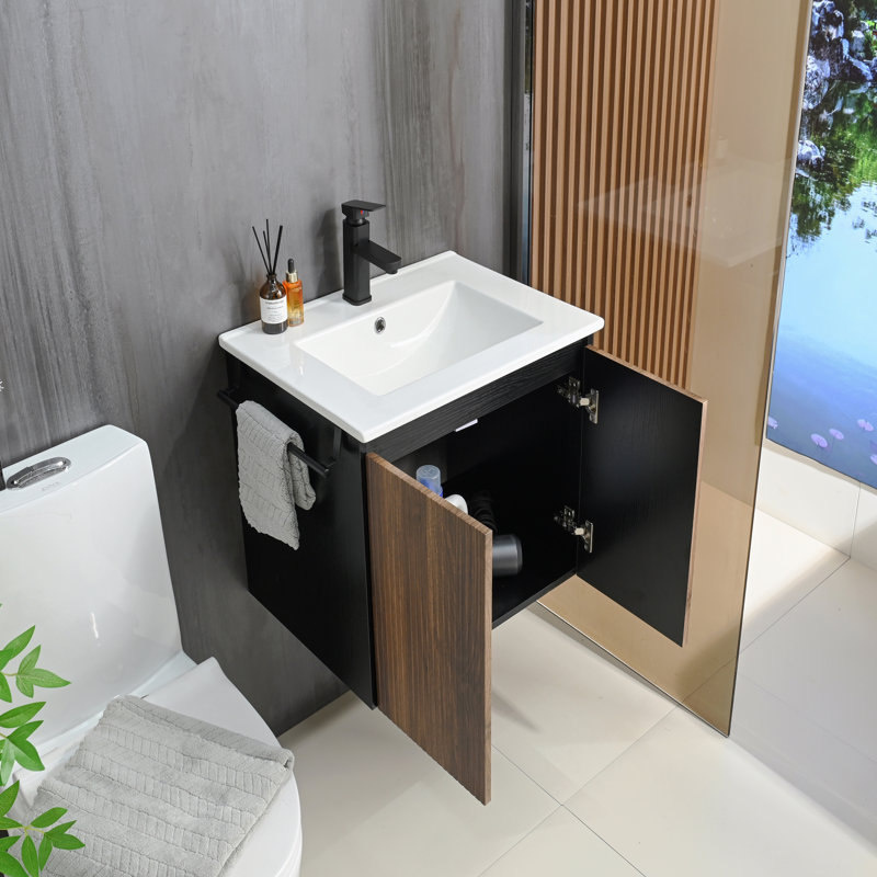 Armoire de rangement pour meuble-lavabo 24 po avec porte-serviettes noir, Brun