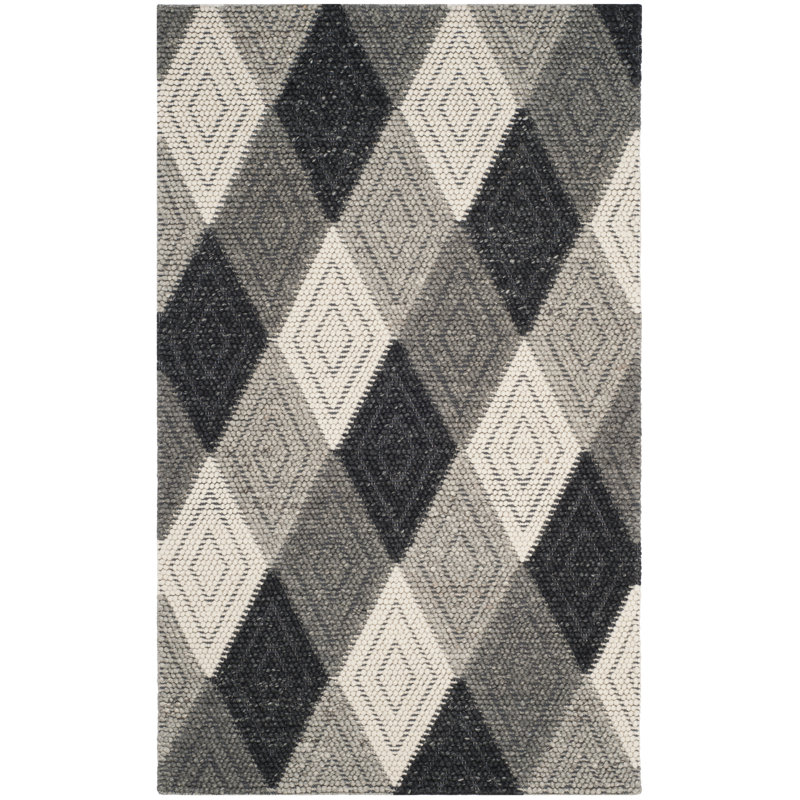 Rohan Hand Woven Wool/Cotton Geometric Rug in Gray/Black, Rectangle 5' x 8'