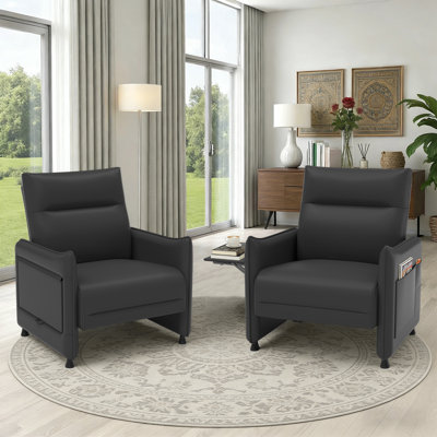 Modern Upholstered Faux Leather Accent Armchair with Side Tray Table & Side Pockets