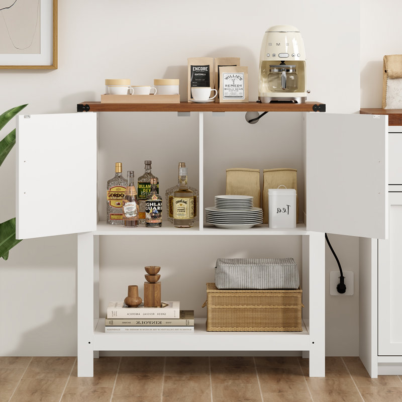 31.5" Farmhouse Console Table,  Entryway Storage Cabinet & Coffee Bar Table with Power Outlet, Dark Brown Wood