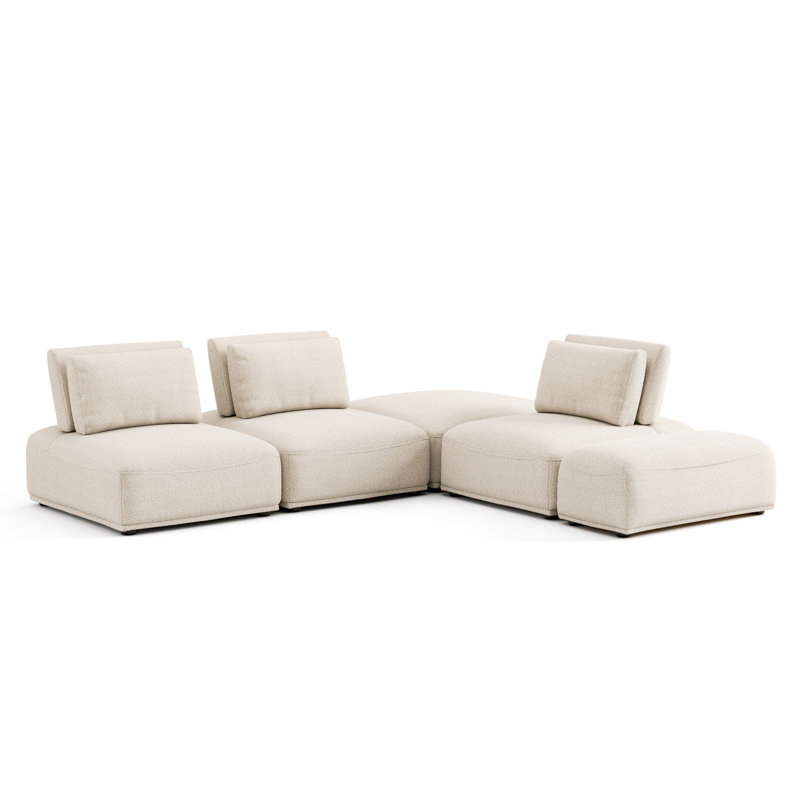 Aukeem 5 - Piece Upholstered Sectional, Beige Polyester