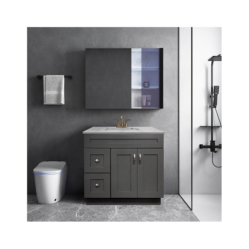 36'' Bathroom Vanity Sink Base Cabinet with Drawers in Grey Shaker