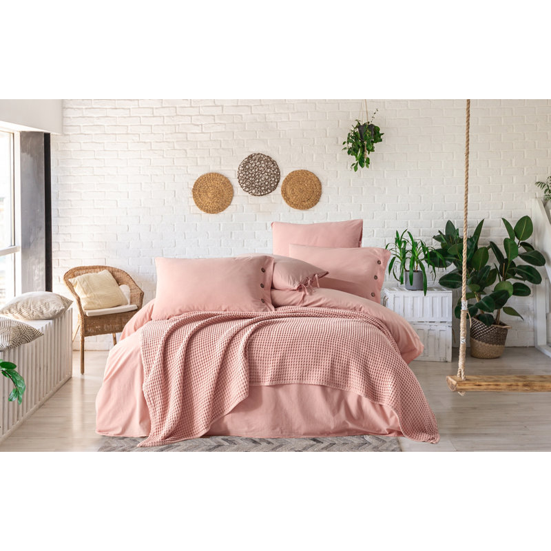 Jeté luxueux en pur coton gaufré - Coton délavé - Coussin ultra doux et confortable - Literie légère et respirante pour un confort ultime