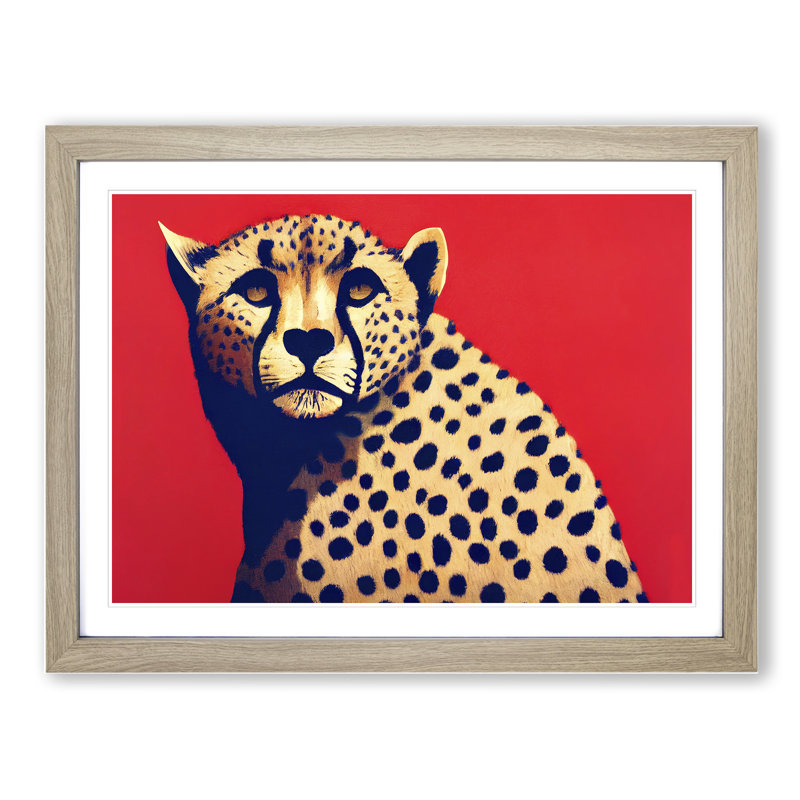Elegant Cheetah - Single Picture Frame Painting, 46cm H x 64cm W x 2cm D, Oak