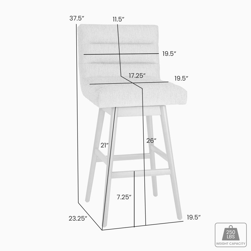 Martinstown Solid Wood Upholstered Counter Height Or Bar Height Swivel Barstool With Fabric Seat - Set Of 2, Beige, Brown