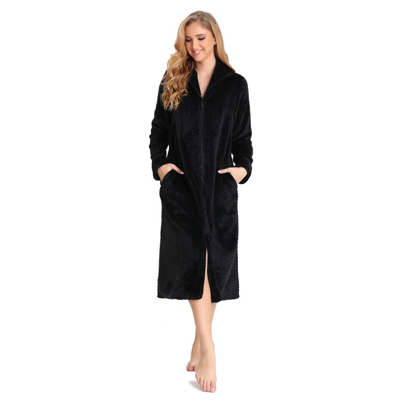 Peignoir mi-mollet avec poches Lakeville, S, Noir