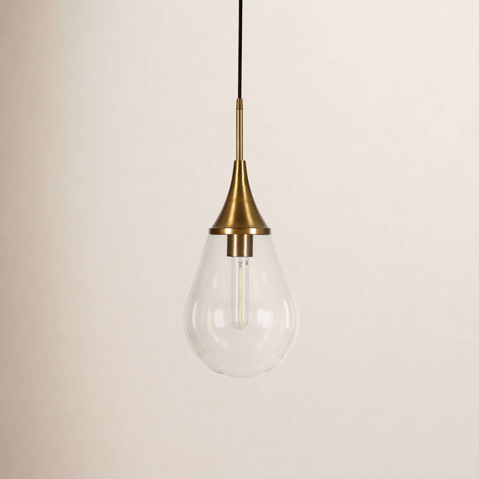 Hoye Single Light Glass Dimmable Pendant, 13.88"H x 8.63"W x 8.63"D, Clear, Gold