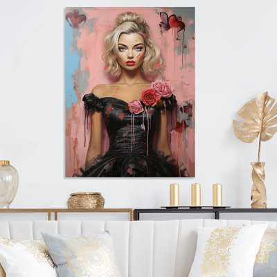 «Pink Glamour», portrait de femme blonde - mode, art en métal