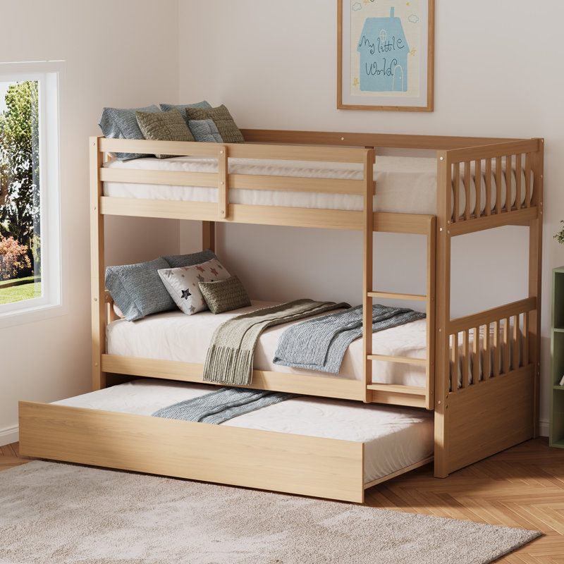 Citori Full Over Full Wood Bunk Bed With Trundle, Natural