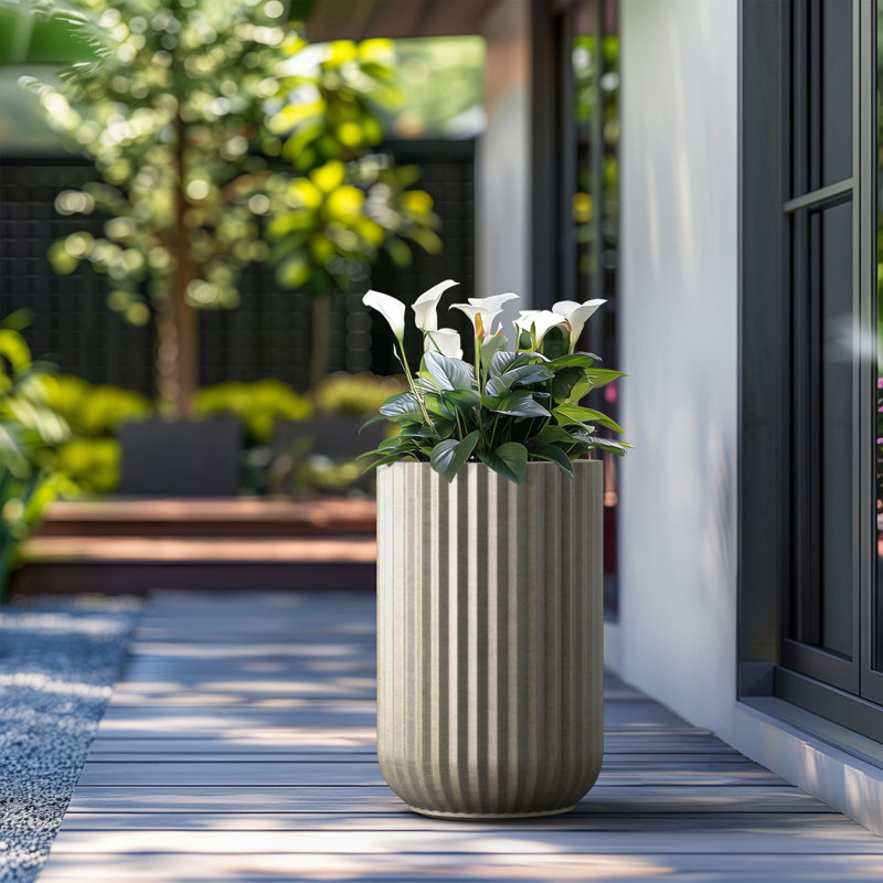 Grand pot / pot rond en béton avec trous de drainage, H 22,44 po x l 13,98 po x P 13,98 po, Gris clair
