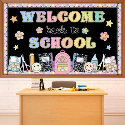 Back To School Composition Notebook Classroom Decor Set – Colorful Bulletin Board Cutouts With Smile Faces For Wall, Door & First Day Of School