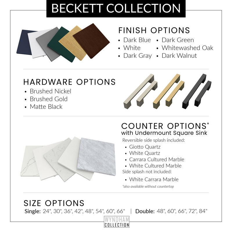 Beckett 48" Freestanding Double Bathroom Vanity with Quartz Top, Brushed Nickel, White Quartz, Green