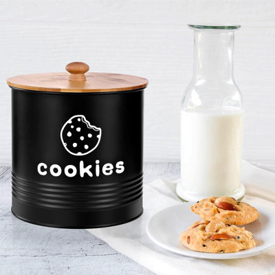 Bocaux à biscuits avec couvercles hermétiques, grandes boîtes à biscuits, bocal à biscuits 1,5 gallon pour comptoir de cuisine décoratif, maison de campagne, Noël, récipients de rangement pour biscuits cadeau de la fête des Mères (noir)