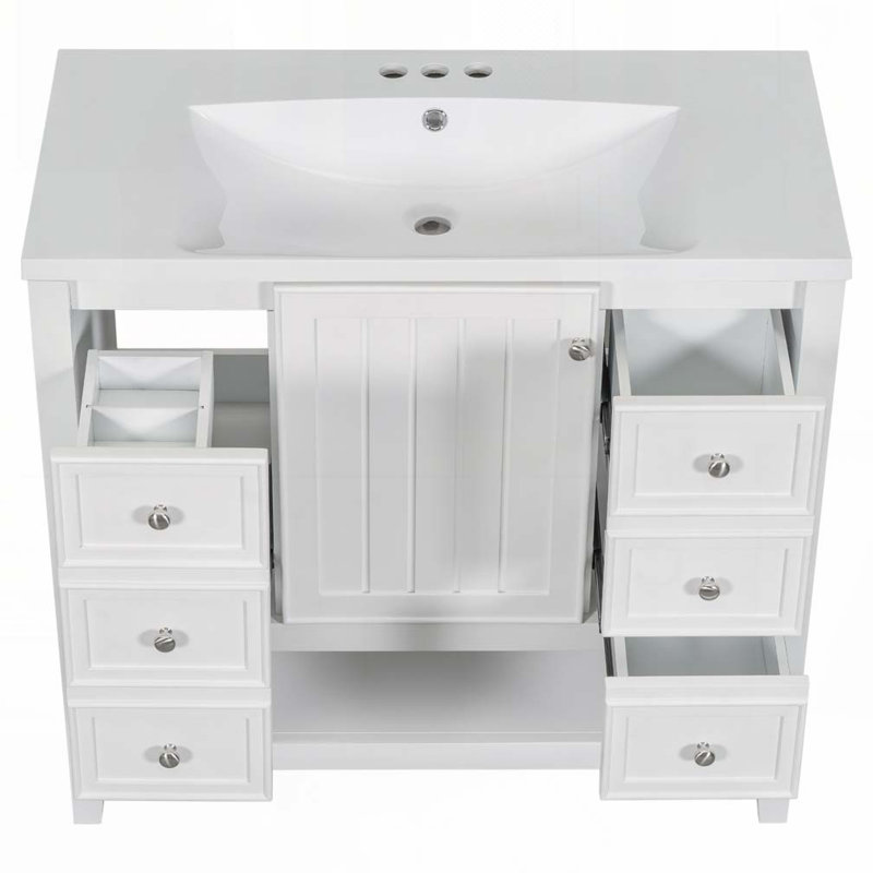Meuble-lavabo 36 po avec lavabo en céramique, Blanc