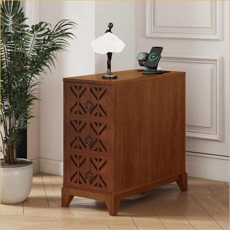 Table de chevet en noyer avec 3 tiroirs Tablettes réglables, assemblage facile