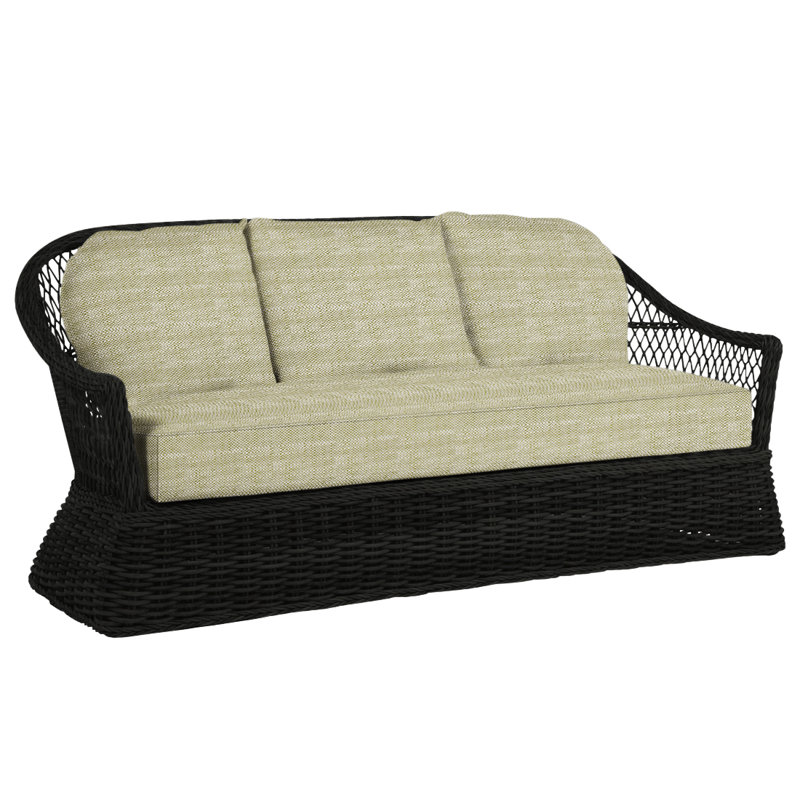 Soho 81.75" Wide Outdoor Wicker Patio Sofa with Cushions, Black, Welt, Verona Fossil