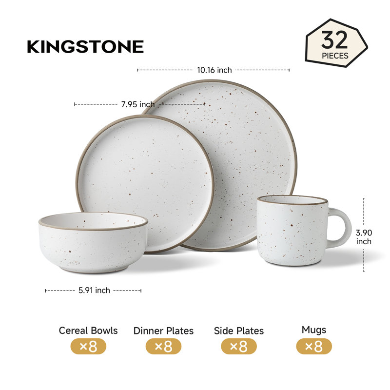 32-Piece Stoneware Dinnerware Set, Speckled Ceramic Plates, Bowl Mug Set, Service for 8