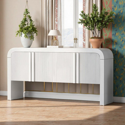 Console à motif de vagues avec 4 portes, tablette réglable, mobilier d'entrée rustique