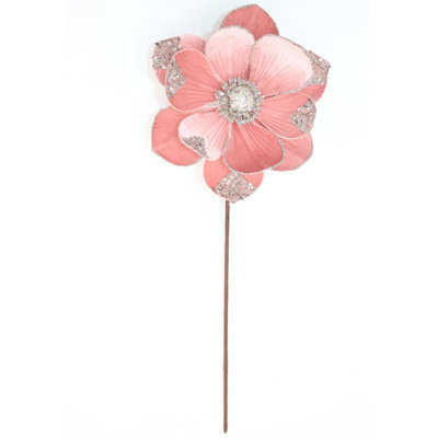 Velvet Glitter Magnolia Flower Pick