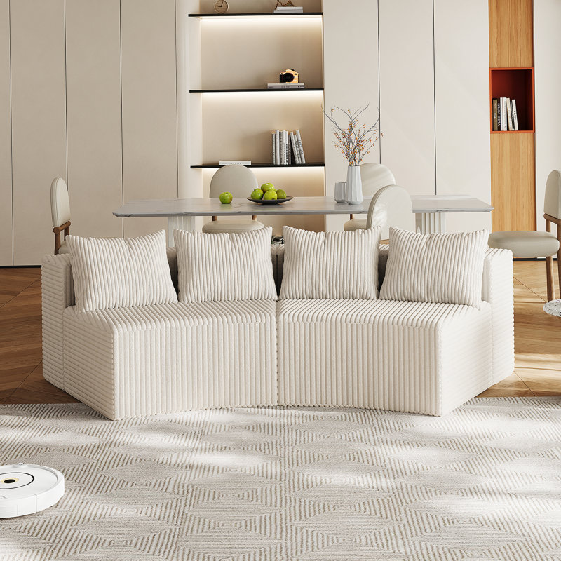 Canapé modulaire courbé avec quatre coussins Boneless, Beige