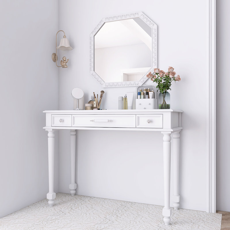 Bureau de maquillage rétro avec miroir avec grand miroir et 3 tiroirs 