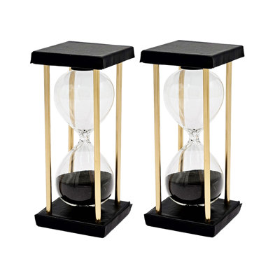 Set of 2 Stanley 15-Minute Hourglass with Black Sand and PU Leather-Accented Frame