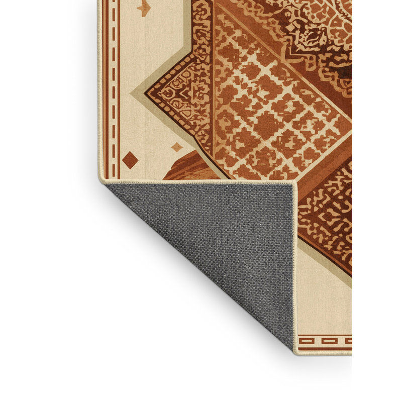 Tapis oriental doux et moelleux de style oriental Somerset beige - reliure jaune, 5 x 7