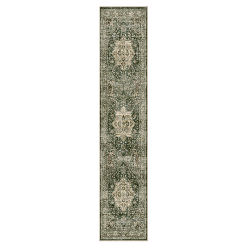 Tapis de couloir vert délavé, Runner 2' x 10', Green