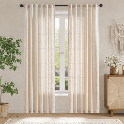 Rideaux en lin semi-transparents brodés à motif floral