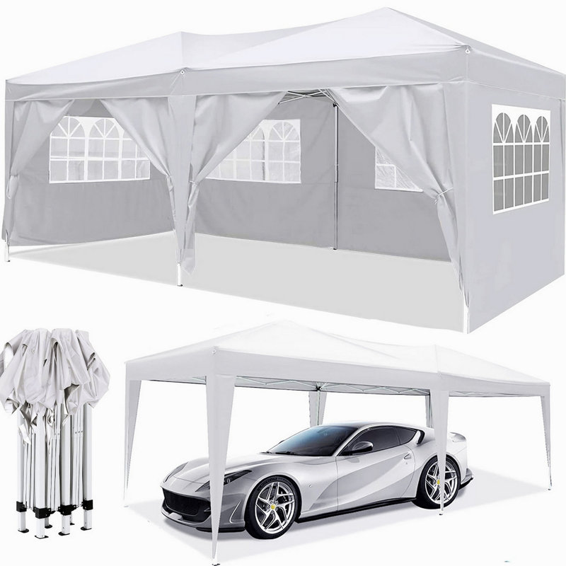 10X20 EZ Pop Up Canopy Outdoor Portable Party Folding Tent With 6 Removable Sidewalls + Carry Bag + 4Pcs Weight Bag, White