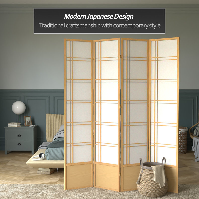 83.5" Double Cross Shoji Room Divider, 4 Panels, Natural