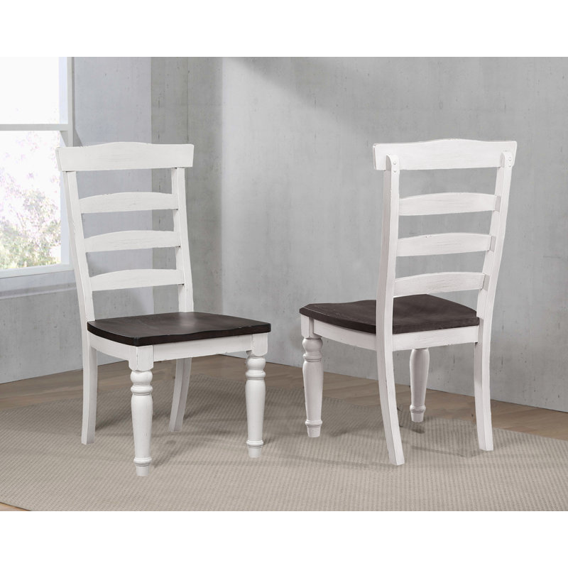 One Allium Way® Aggappora Ladder Back Chairs | Set Of 2 Highback Chairs | Two-Tone Antique White & Walnut Brown Solid Wood | Dining And Kitchen Seating