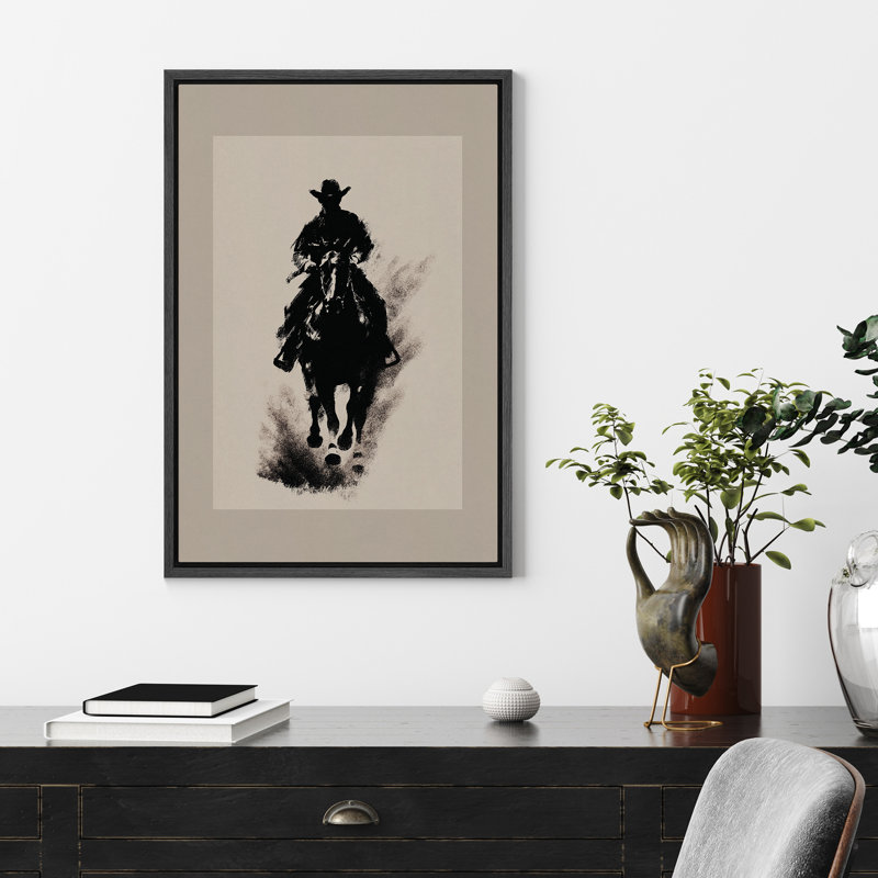 «Cowboy on Horseback», art mural sur toile - décor de silhouette occidentale pour salon ou bureau rustique, H 36 po x l 24 po
