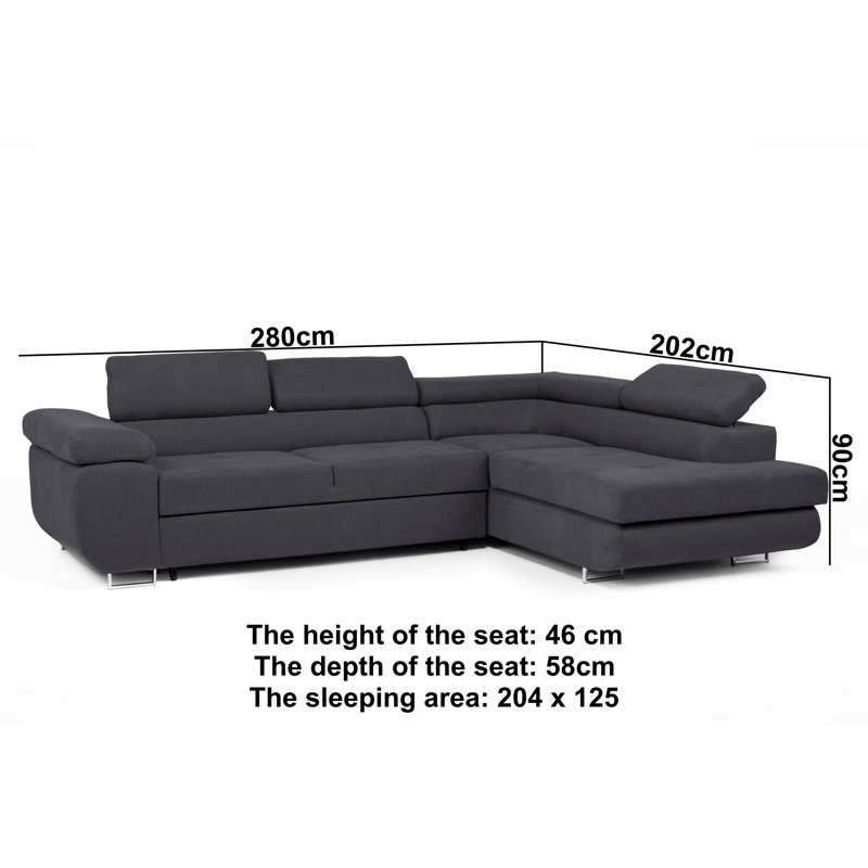 Flavius Corner Sofa Bed, Right Hand Facing, Black