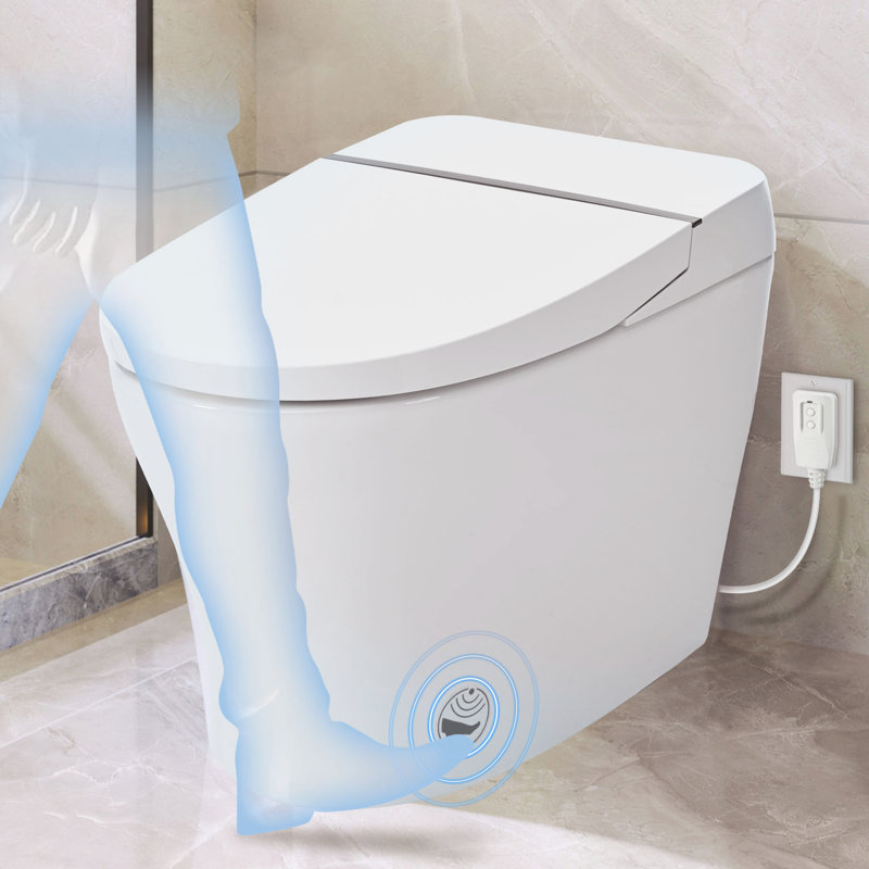 Toilette compacte à double chasse avec baguette autonettoyante, chasse au capteur de pied, nuit blanche, commande à bouton, lavage à l'eau froide, fermeture en douceur forte, immaculée intelligente 1 / 1,28,