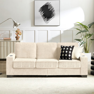 83.86"Corduroy Fabric Sofa, Compressed Couch,3-Seater Sofa