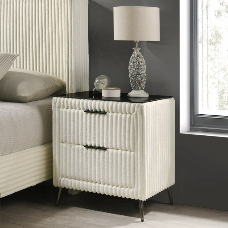 Mavela Wide Wale Corduroy Upholstery Nightstand, Cream