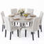 Ensemble de table de salle à manger 7 pièces pour 6 personnes, table de cuisine en bois massif et 6 chaises rembourrées en lin avec pieds en bois d'hévéa massif, ensemble de salle à manger style campagne moderne Mid-Century, beige-991539557