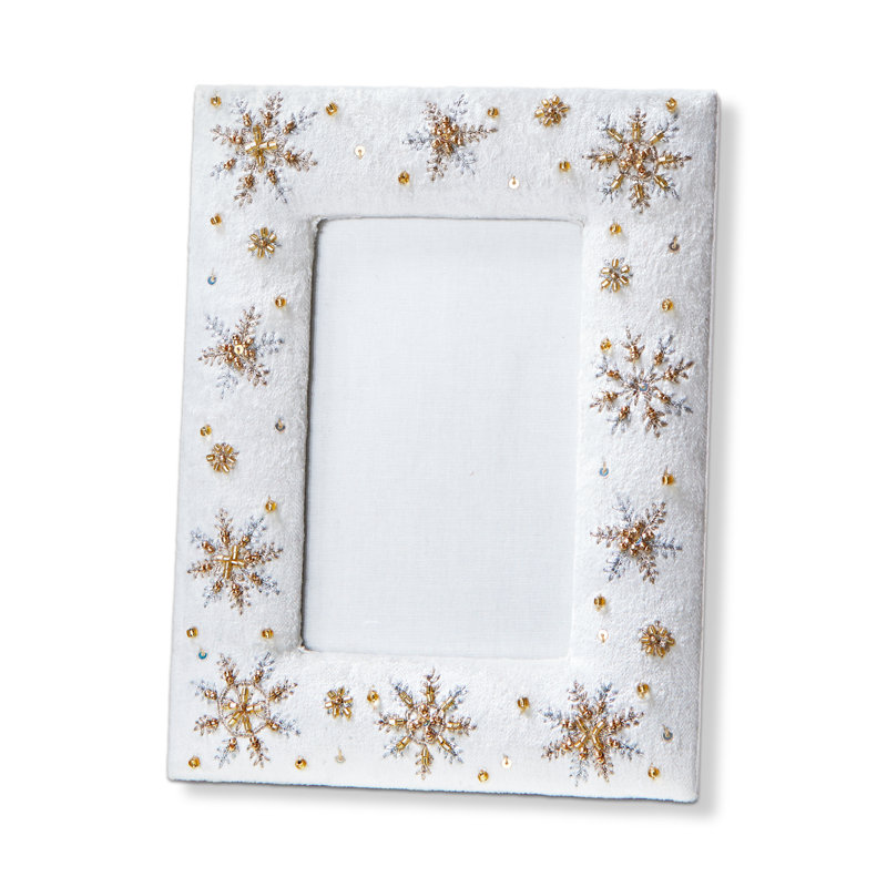 Cadre photo brodé flocon de neige blanc bois Noël 4 x 6