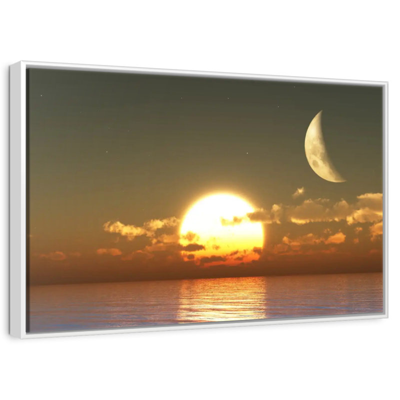 Coucher de soleil sur la lune, Cadre flottant blanc, 37 po x 25 po