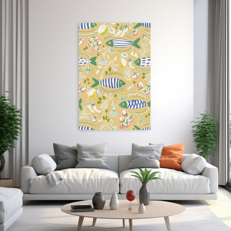 Illustration de poisson méditerranéen, H 60 po x l 40 po