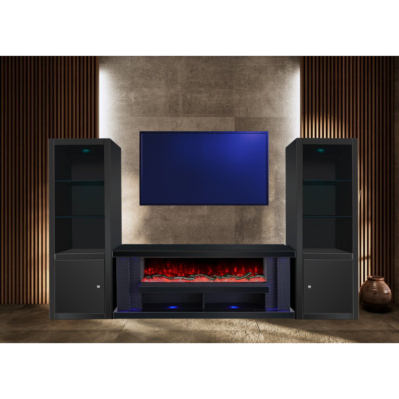 Centre de divertissement haute brillance / foyer électrique avec tiroirs, lumières à DEL RVB, haut-parleur Bluetooth, télécommande - aucun assemblage requis