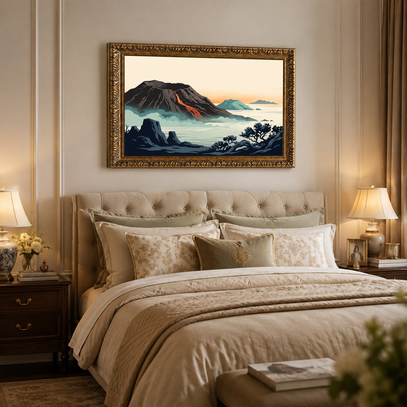 Art mural rétro sur toile volcanique avec coulée de lave orange, 16"H x 24"W