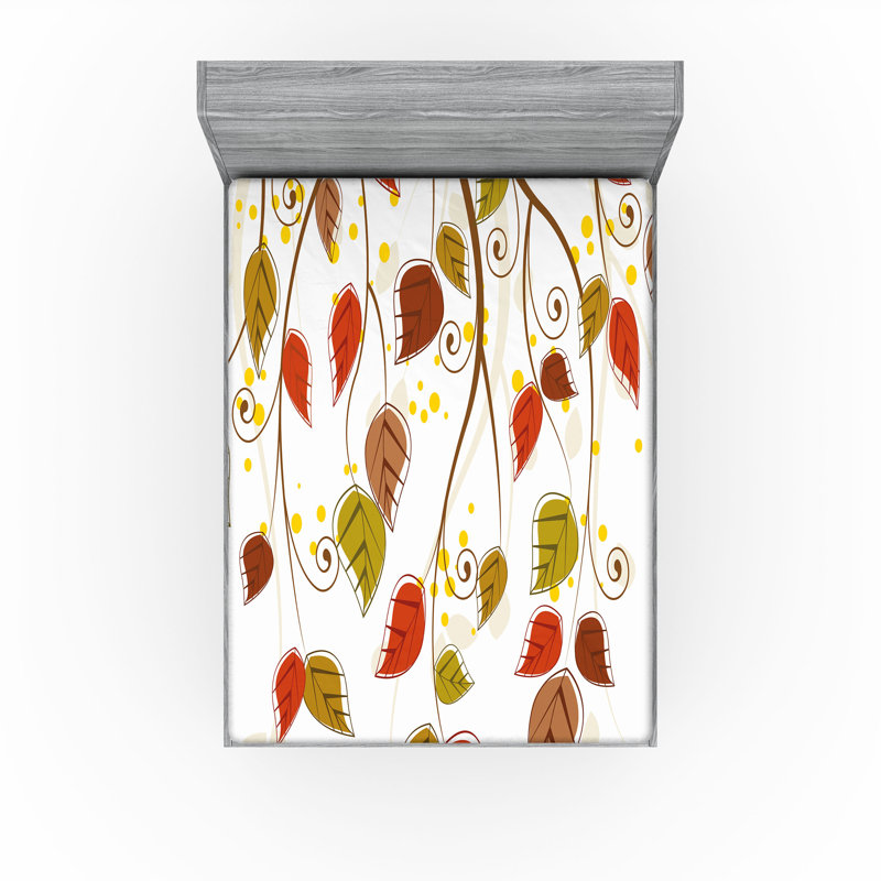 Drap-housse orange Ambesonne, Drap-housse de taille double, Terre de Sienne brûlée / brun / floral vert