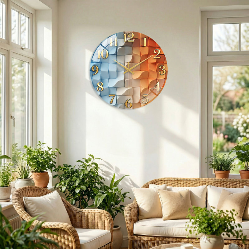 "Colorful Cubes", horloge murale en verre, 40 x 40 cm (15,7 x 15,7 pouces)